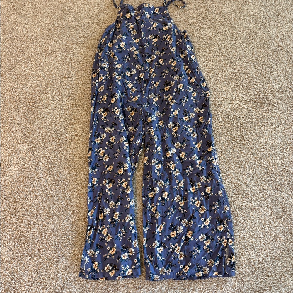 Amazon Navy Floral Halter Jumpsuit
